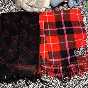 Victoria's Secret Black and Red Plaid Heart Scarf 2 pairs